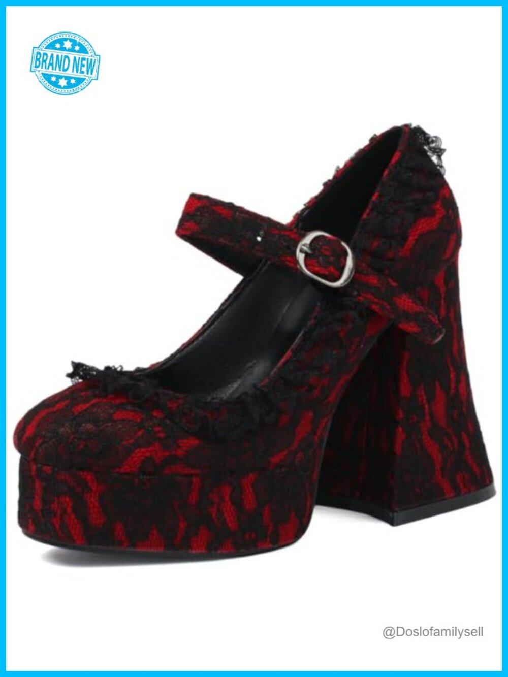Womens Lace Flower Platform Heels Chunky High Heel Mary Jane Gothic Shoes